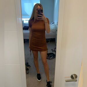 Zara Brown Ruched Short Sleeve Dress